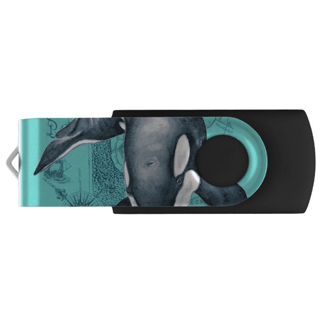 Orca Map Teal USB Flash Drive (Back)