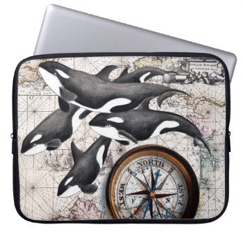 Orca Nautical Compass Laptop Sleeve by EveyArtStore at Zazzle