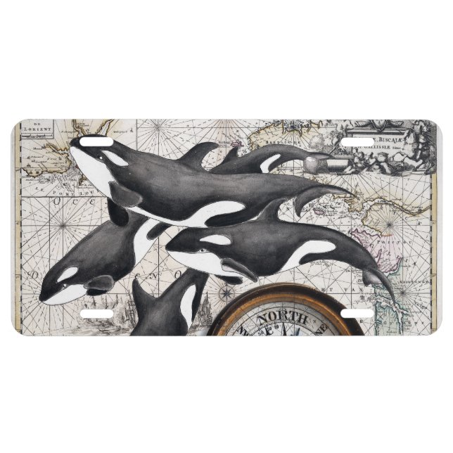 Orca Nautical Compass License Plate (Front)