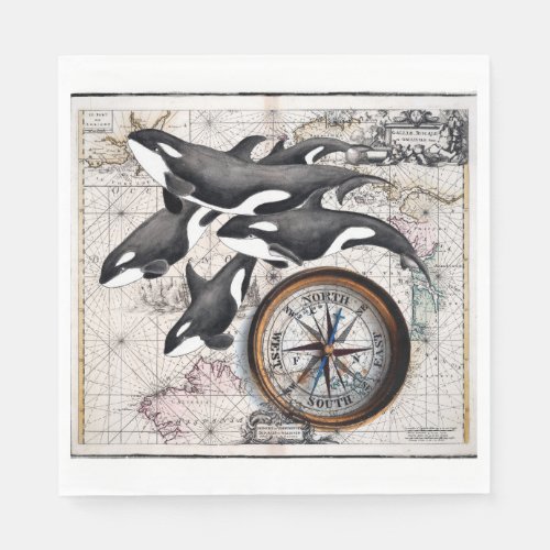 Orca Nautical Compass Paper Napkins