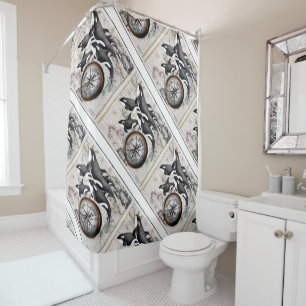 Orca Nautical Compass Shower Curtain
