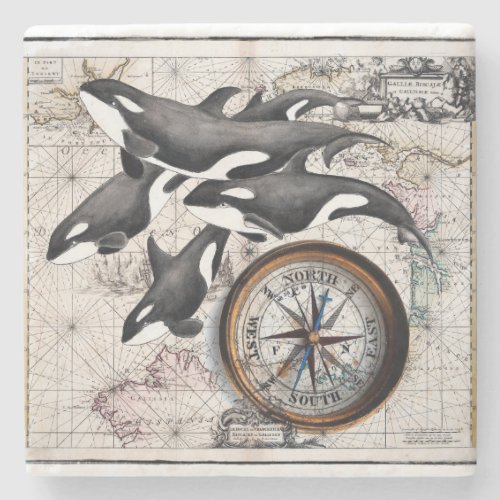 Orca Nautical Compass Stone Coaster
