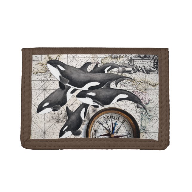 Orca Nautical Compass Trifold Wallet (Front)