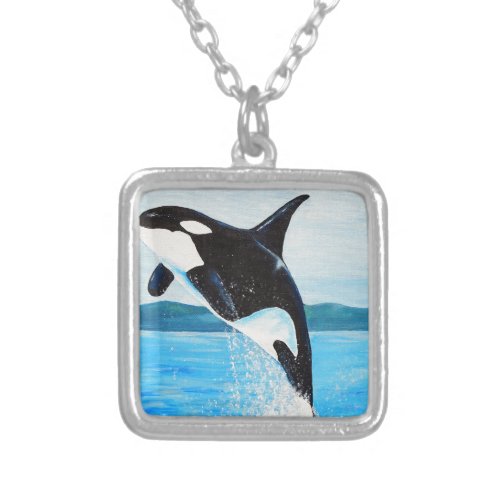 Orca Painting Silver Plated Necklace