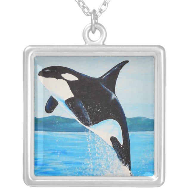 Orca Painting Silver Plated Necklace (Front)