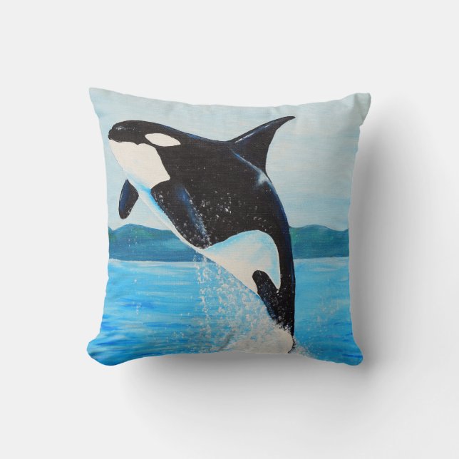 Orca Painting Throw Pillow (Front)