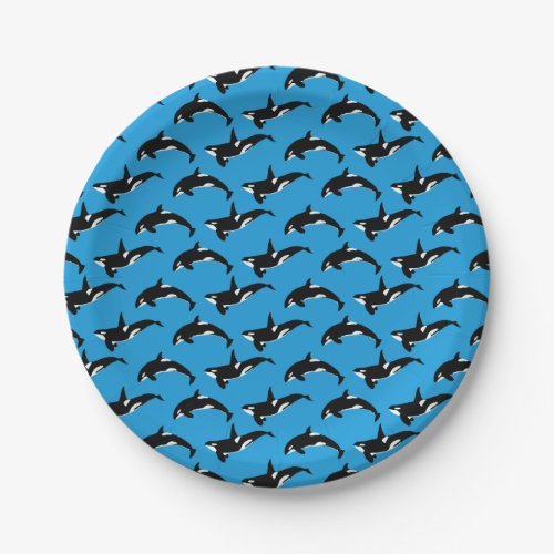 Orca Pattern Blue Paper Plates