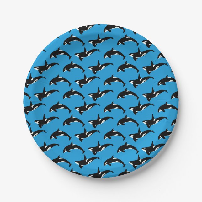 Orca Pattern: Blue Paper Plates (Front)