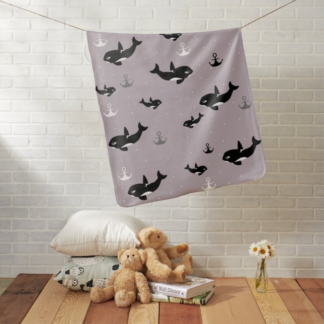 Orca Pattern - Cute Killer Whale Cartoon Pattern Baby Blanket (In Situ)