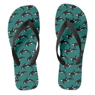 Orca Pattern: Green Flip Flops
