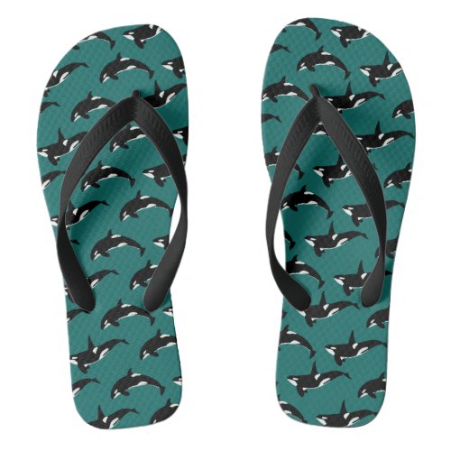 Orca Pattern Green Flip Flops