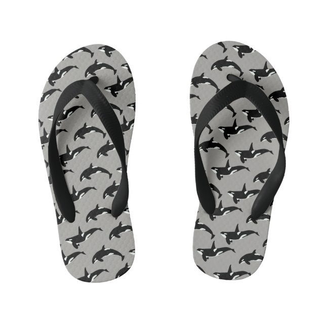 Orca Pattern: Grey Kid's Flip Flops (Footbed)