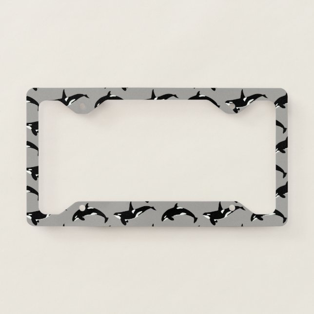 Orca Pattern: Grey License Plate Frame (Front)