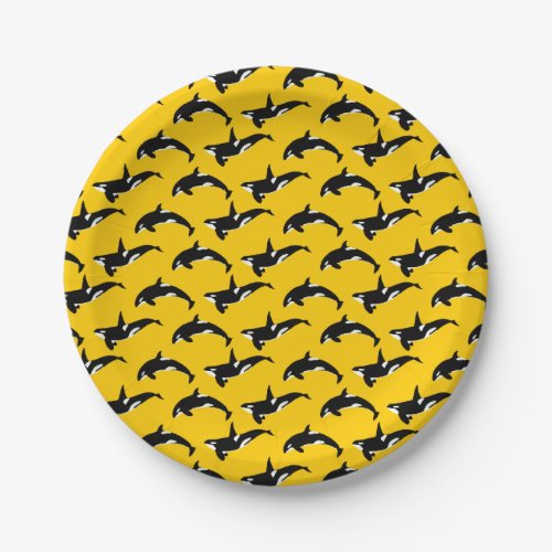 Orca Pattern Yellow Paper Plates