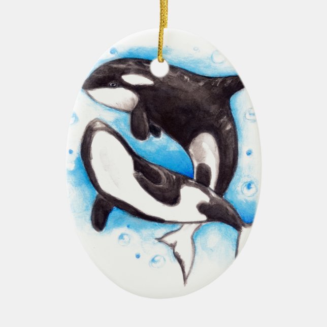 orca play ceramic ornament (Front)