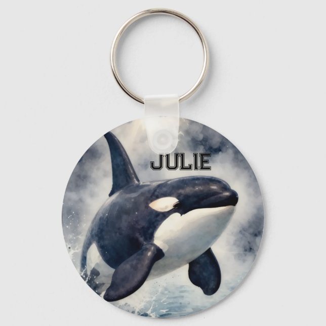  Orca Stormy waves, Personalized Keychain (Front)