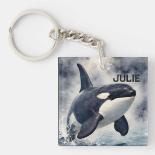 Orca Stormy waves, Personalized Keychain