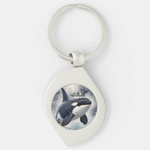 Orca Stormy waves, Personalized Keychain