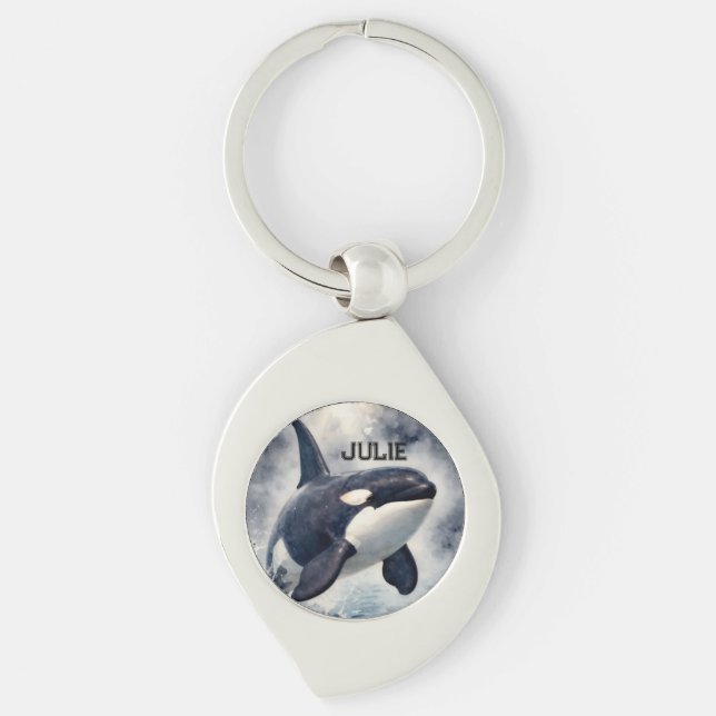  Orca Stormy waves, Personalized Keychain (Front)
