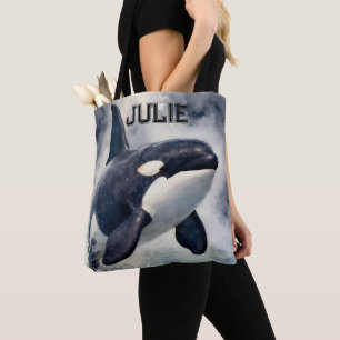 Orca Stormy waves, Personalized Tote Bag
