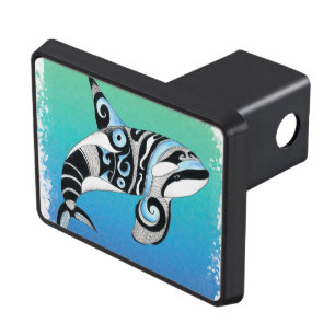 Orca Tribal Doodle Ink Blue Hitch Cover