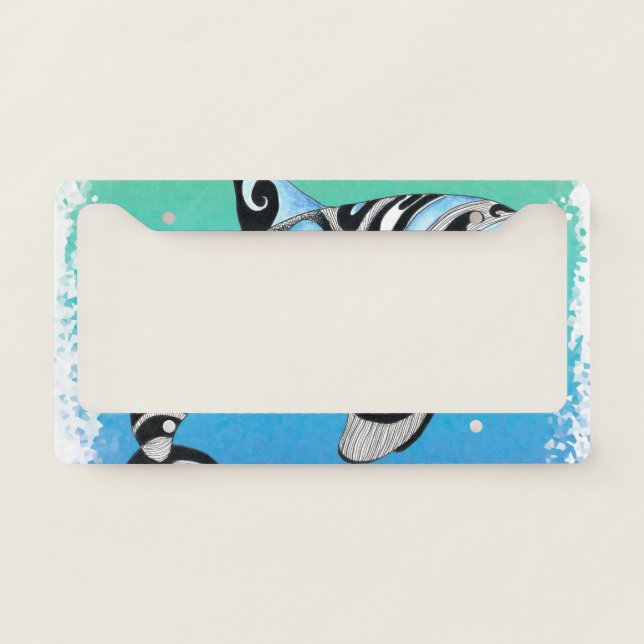 Orca Tribal Doodle Ink Blue License Plate Frame (Front)