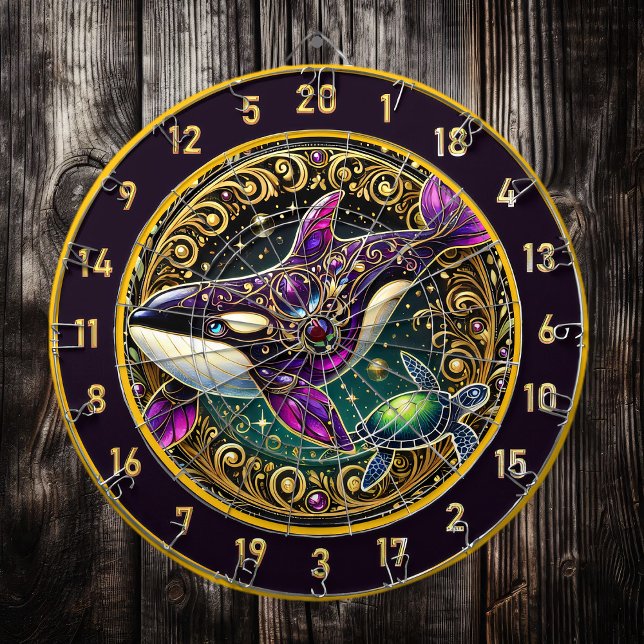 Orca Turtle Circular Rustic Wall Art Dart Board (Creator Uploaded)