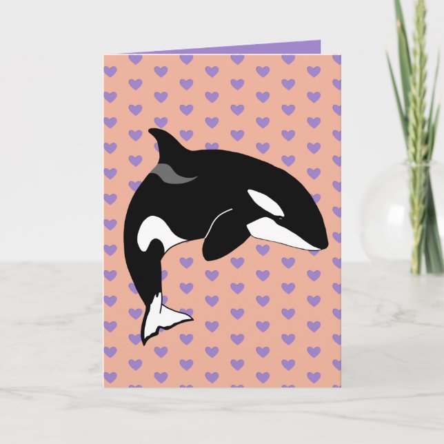 Orca Valentines Day  Letterpress Thank You Card (Front)
