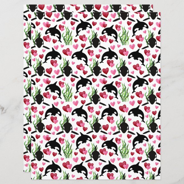 Orca Valentines Scrapbook Paper (Front/Back)