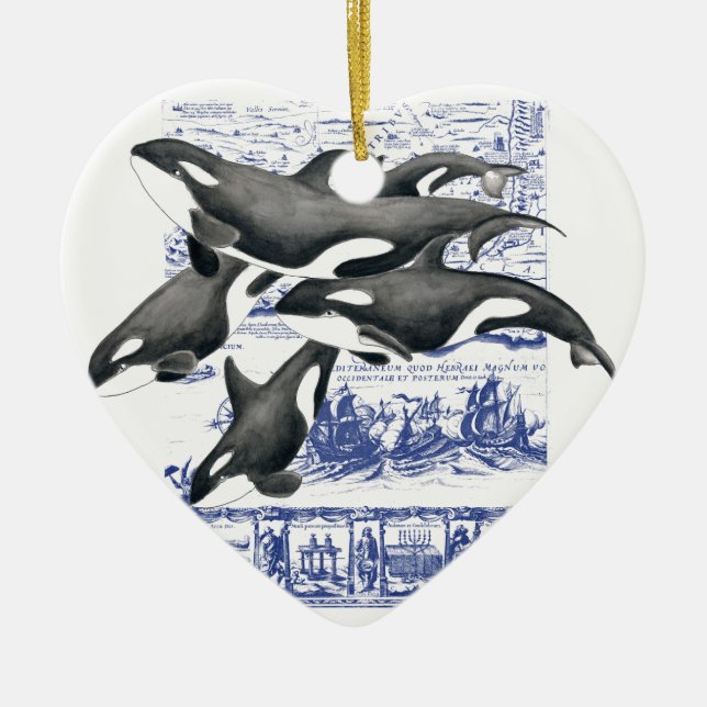 Orca Vintage Map II Ceramic Ornament (Front)
