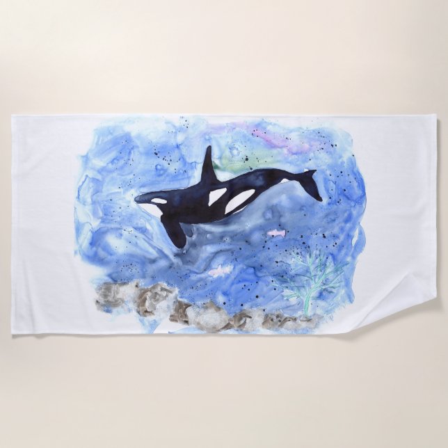 Orca Watercolor Beach Towel (Front)