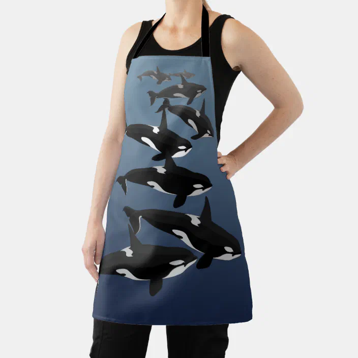 Orca Printed Apron Perfect Gift For Orca Lover Orca Pattern Apron Custom Apron With Name / Monogram Orca Print Apron