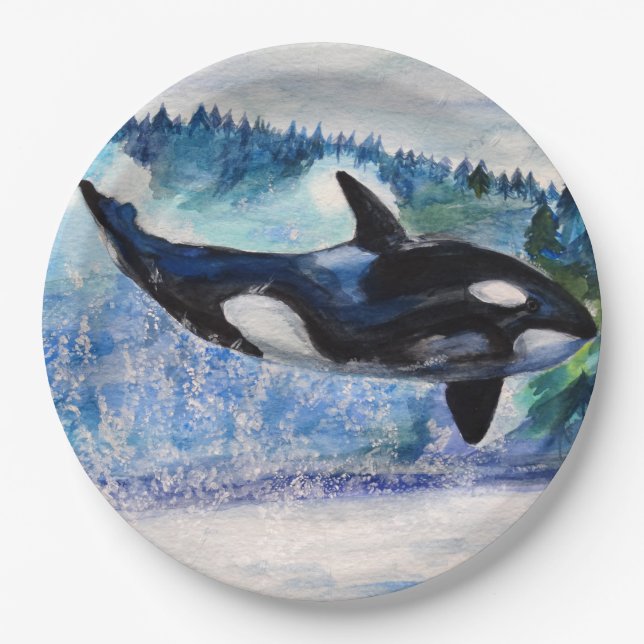 Orca whale art Custom Paper Plates (Front)
