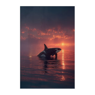 Orca Whale at Sunset – Ocean Wildlife Illustration Acrylic Print