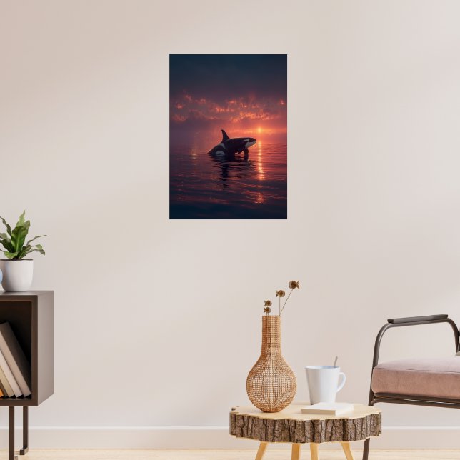 Orca Whale at Sunset – Ocean Wildlife Illustration Poster (Living Room 3)