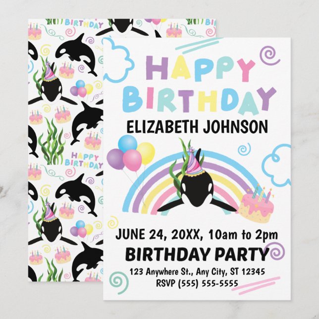 Orca Whale Birthday Invitation (Front/Back)