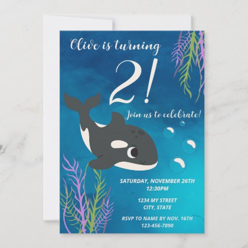 Orca Whale Birthday Invitation