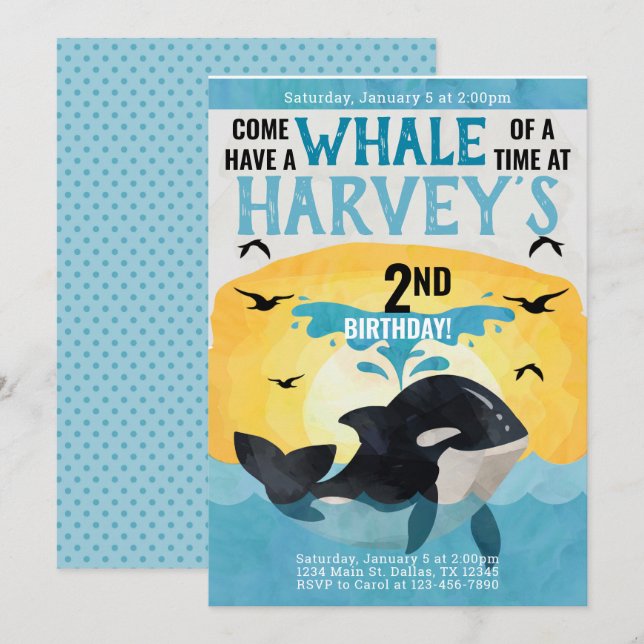 Orca Whale Birthday Party Invitation Invite (Front/Back)