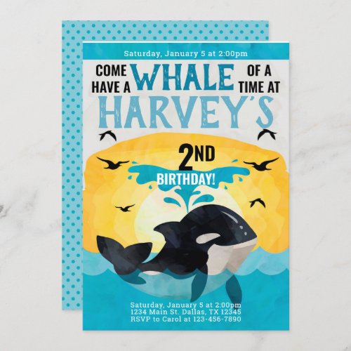 Orca Whale Birthday Party Invitation Invite