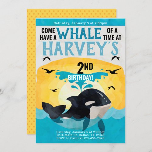 Orca Whale Birthday Party Invitation Invite
