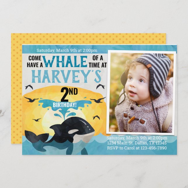 Orca Whale Birthday Party Invitation Invite (Front/Back)