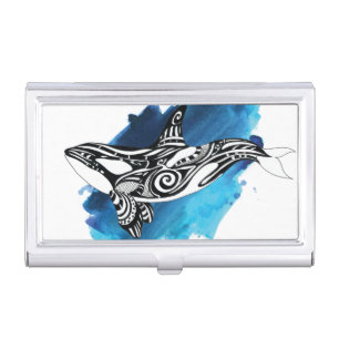 Orca Whale Blue Watercolor Business Card Case