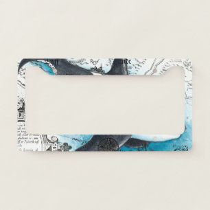 Orca Whale Blue Watercolor Nautical Map License Plate Frame