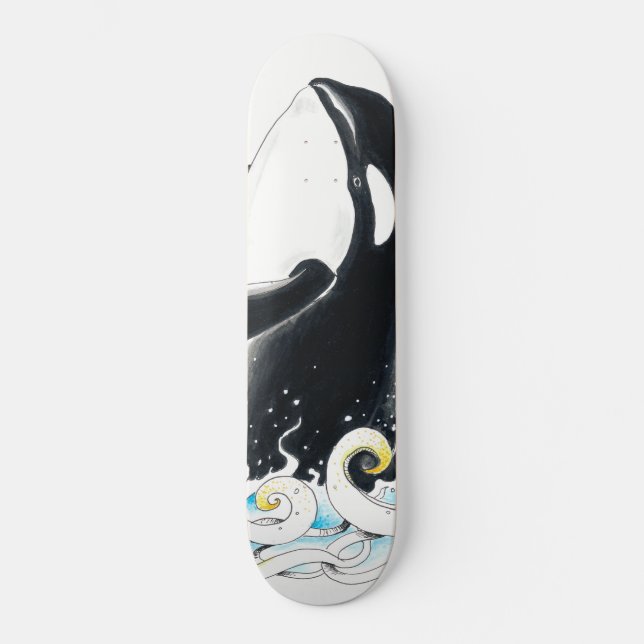 Orca whale breaching doodle ink skateboard (Front)