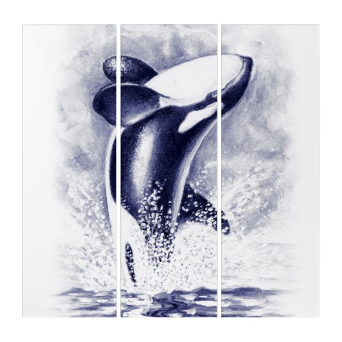 Orca Whale Breaching In Blue Triptych