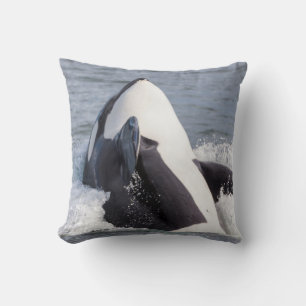 Orca whale breaching throw pillow