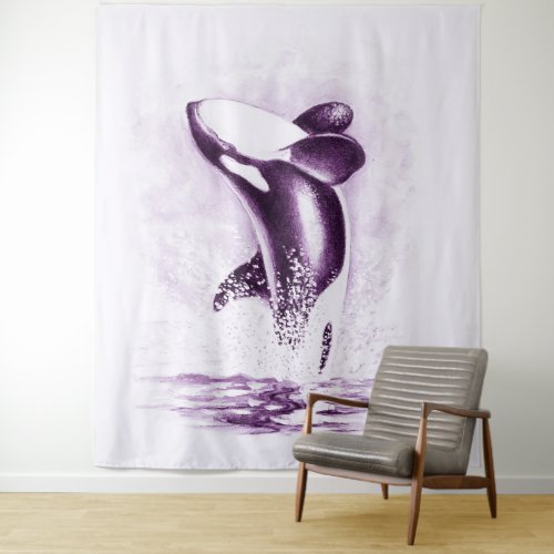 Orca Whale breaching Ultra Violet Tapestry