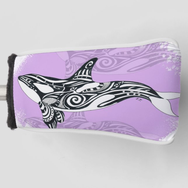 Orca Whale Brushed Tribal Pink Doodle Golf Head Cover (Front)