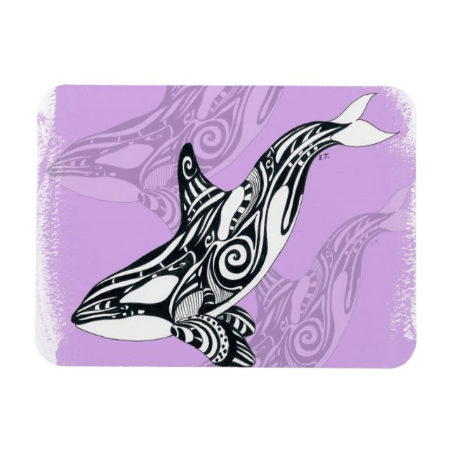 Orca Whale Brushed Tribal Pink Doodle Magnet (Horizontal)