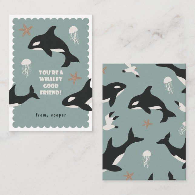Orca Whale Class Valentine Card (Front/Back)